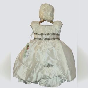 Easter SALE - Boutique - Christie Helene - Ivory Dupioni Couture Dress & Bonnet